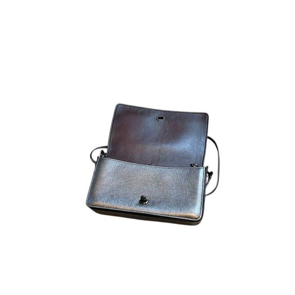 Coach 1941 Metallic Gray Leather Signature Embossed Dinky - Gunmetal - Graphite - Picture 4 of 11